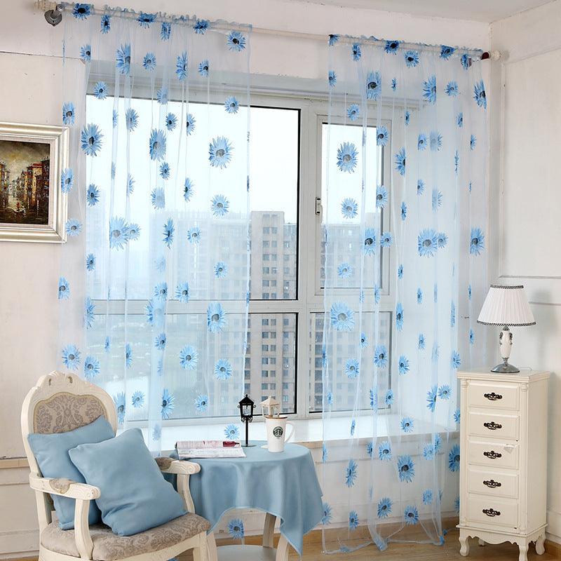 Sunflower Printing Translucent And Breathable Balcony Living Room Curtains And Screens - Pacisia