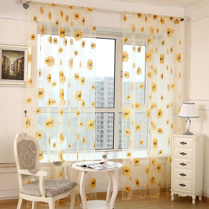 Sunflower Printing Translucent And Breathable Balcony Living Room Curtains And Screens - Pacisia