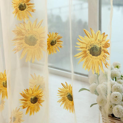 Sunflower Printing Translucent And Breathable Balcony Living Room Curtains And Screens - Pacisia