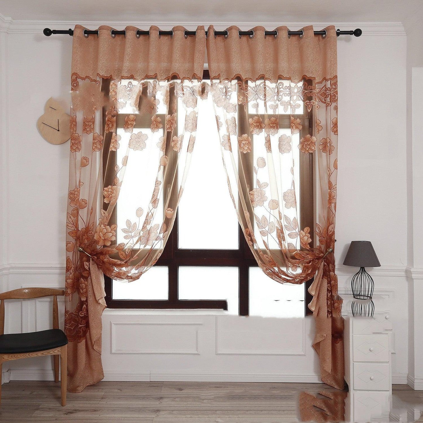 Modern and simple flower blooming rich and honorable big peony jacquard burnt-out window screen curtain - Pacisia