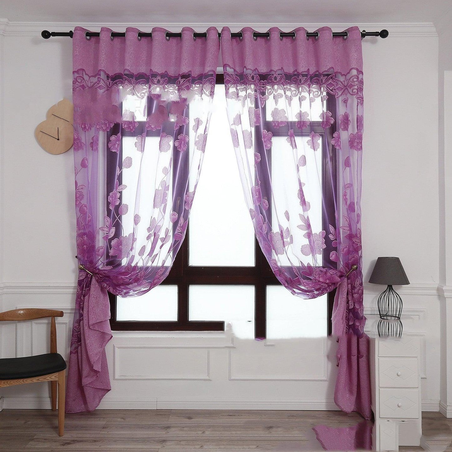 Modern and simple flower blooming rich and honorable big peony jacquard burnt-out window screen curtain - Pacisia