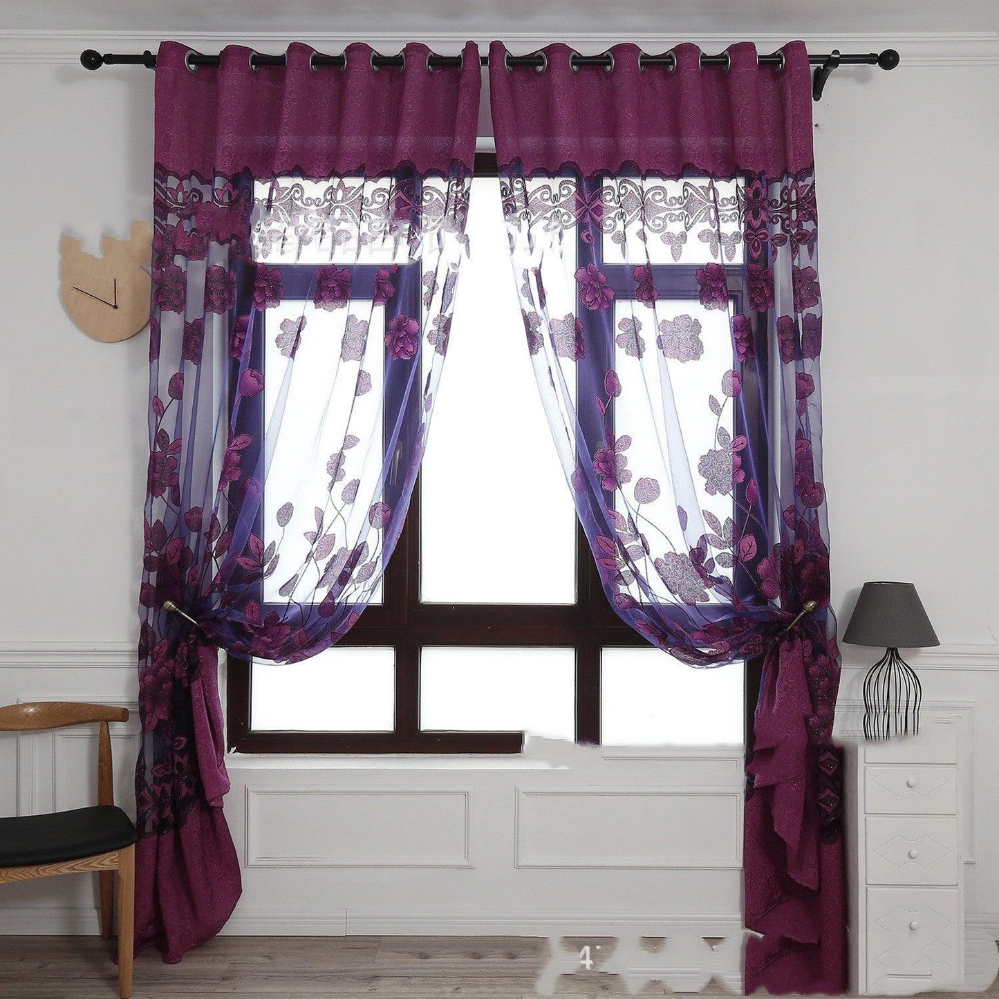 Modern and simple flower blooming rich and honorable big peony jacquard burnt-out window screen curtain - Pacisia