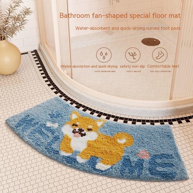 Absorbent Floor Mat Fan-shaped Carpet Shower Room Door Mat Bathroom Non-slip - Pacisia