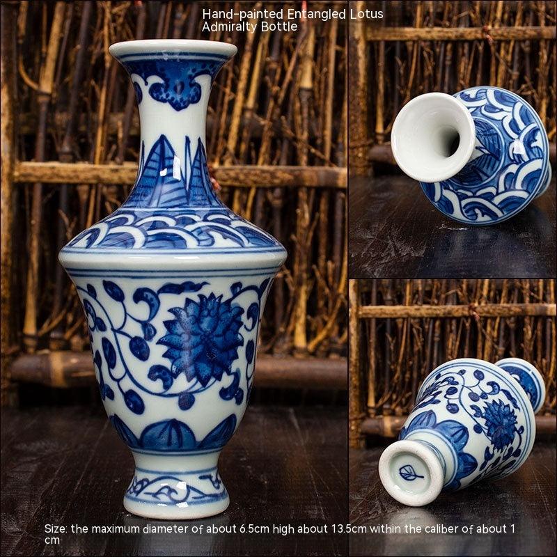 Jingdezhen Ceramic Small Vase Hydroponic Antique Shelf Ornament Hand-painted Blue And White Porcelain Bottle Souvenirs - Pacisia