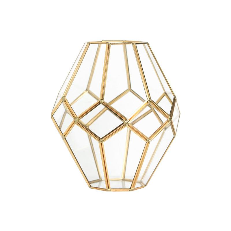 Nordic retro style golden copper strip glass geometric vase flower arrangement desktop decoration tidal ornaments - Pacisia