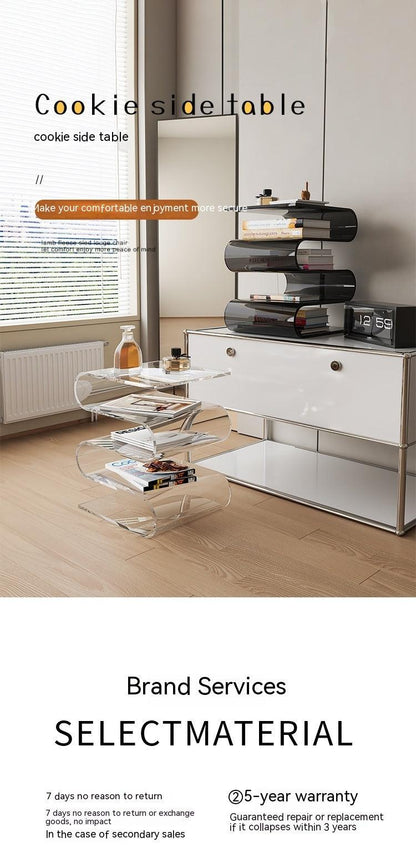 Cream Style Transparent Home Sofa Bedroom Corner Table Minimalist Living Room Magazine Rack - Pacisia