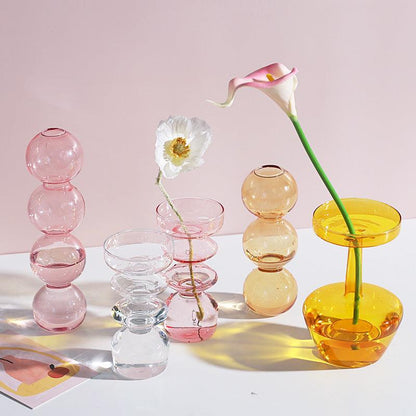 Modern Glass Vase Bubble Vase Art Colored Transparent Small Bottle Decorative Flower Pot - Pacisia