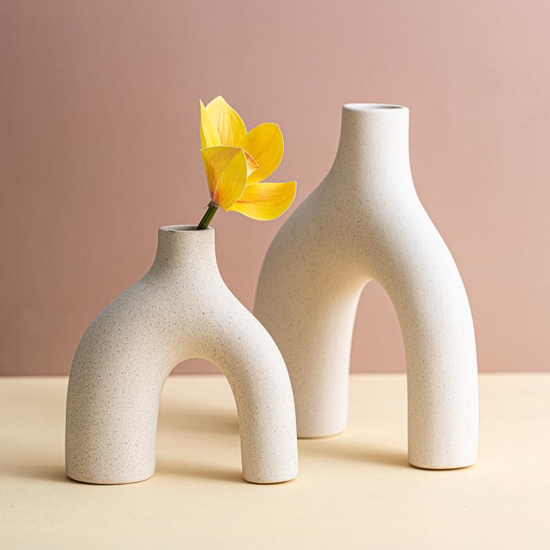 Plain Fired Ceramic Vase Decoration Living Room Soft Decoration Table White Dry Flower Vase - Pacisia