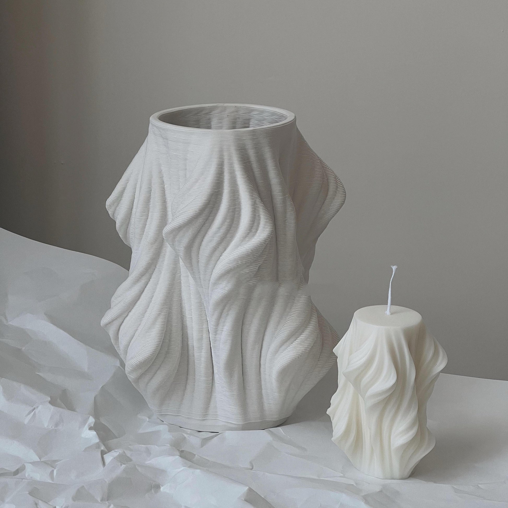 3D Printed White Ceramic Vase Premium Floral Ornament - Pacisia