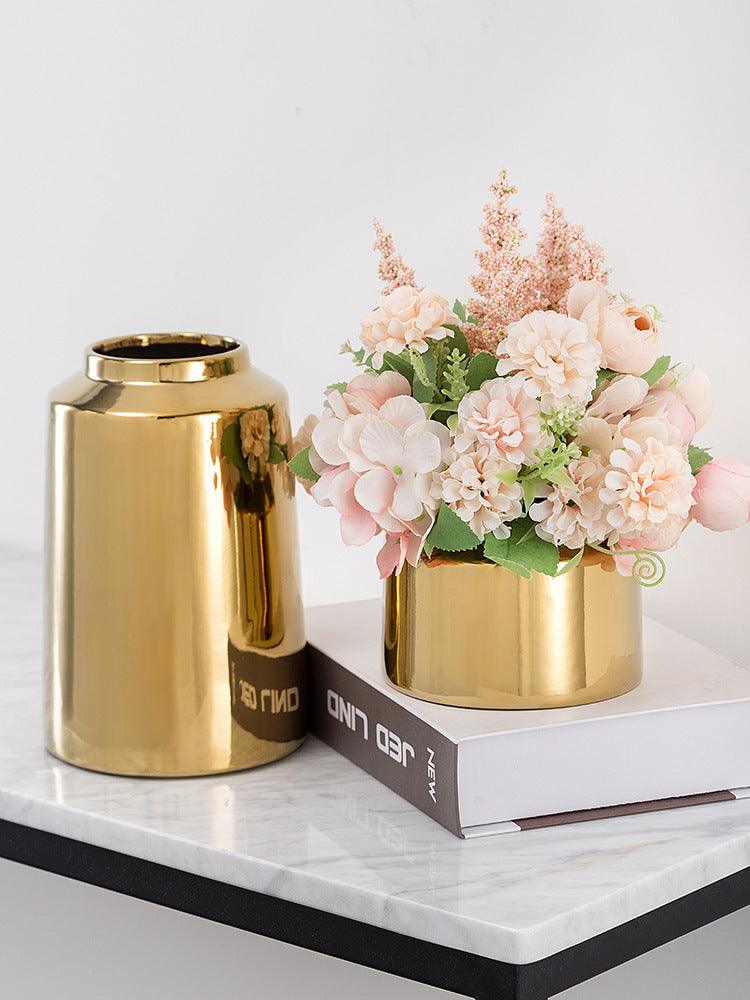 Brass Golden Ceramic Vase Nordic Home Living Room Decoration Dried Flowers Pen Holder Floral - Pacisia