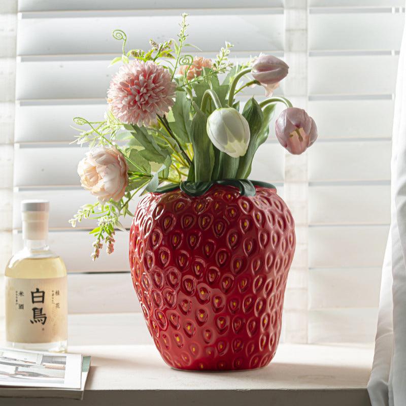 Good-looking Light Luxury Decoration Living Room Flower Arrangement Modern Strawberry Vase Ceramic - Pacisia