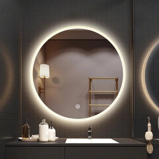 50CM/60CM Round Smart Makeup Bathroom Mirror 3 Color Adjustable LED LIght Multi-Function With Demist Bluetooth Brightness - Pacisia