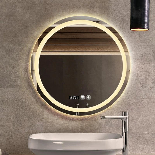 50CM/60cm Round Smart Makeup Bathroom Mirror 3 Color Adjustable LED LIght Multi-Function With Demist Bluetooth Speaker - Pacisia