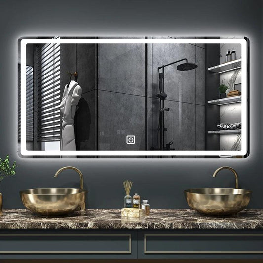 50X70cm Rectangular Smart Demist Bathroom Mirror 3 Color Adjustable LED Multifunction LIght With Brightness Sensory Switch - Pacisia