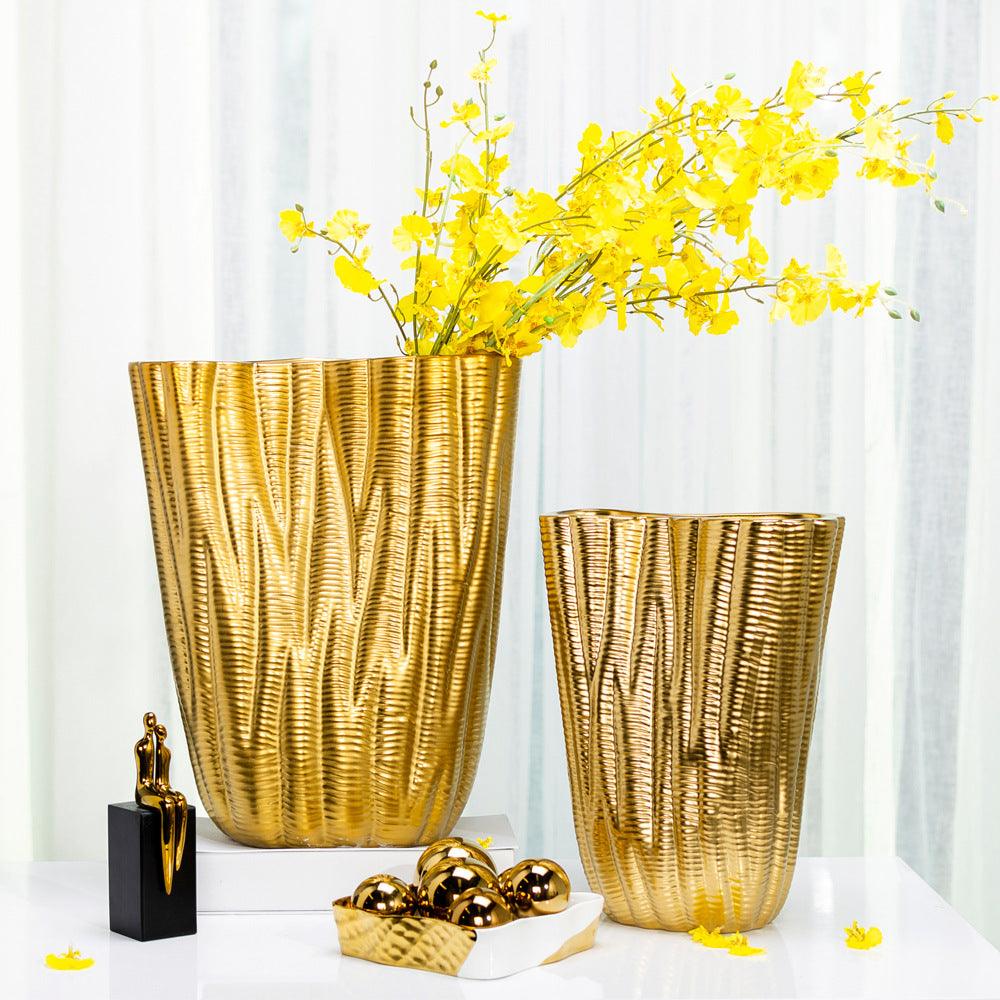 Creative 8-shaped Bottle Mouth Simple Luxury Vase Modern Simple Matte Striped Ceramic Vase - Pacisia