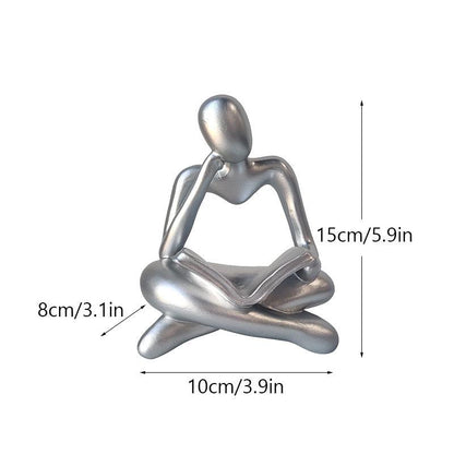 NORTHEUINS Resin Reading Book Figurines for Interior Nordic Abstract Figure Statue Home Living Room Office Desktop Decor Crafts - Pacisia