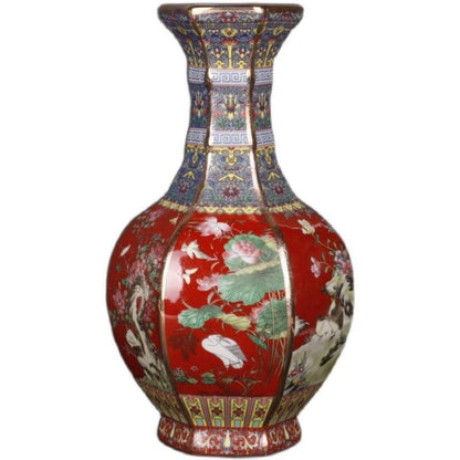 Gold-painted Enamel Colorful Flowers And Birds Home Chinese Antique Vase Ornaments - Pacisia