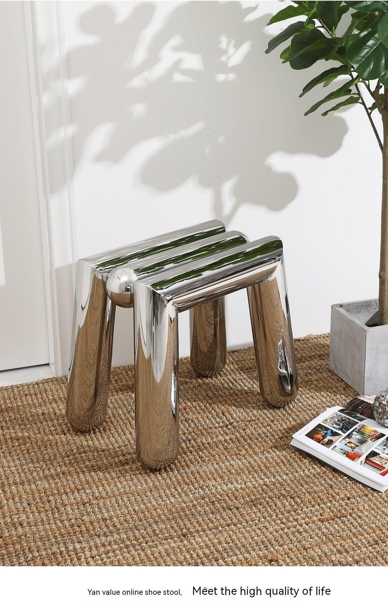 Minimalist Side Table Short Stool Coffee Living Room Stainless Steel Italian Household Shoes - Pacisia