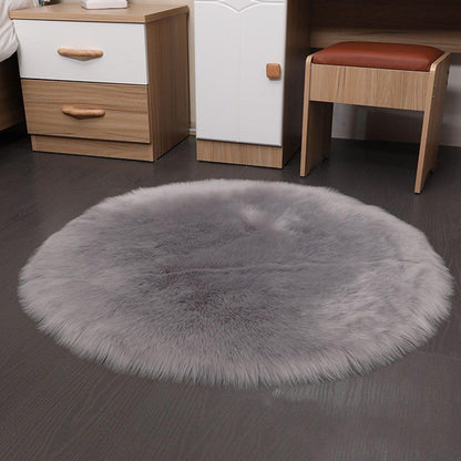 Round Soft Faux Sheepskin Fur Area Rugs for Bedroom Living Room Floor Shaggy Plush Carpet White Home Floor Mat Rug Bedside Rugs - Pacisia