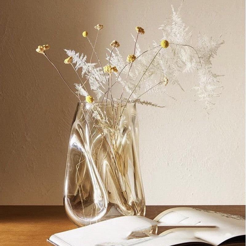Designer Transparent Glass Vase Irregular Dining Table Vase Sample Room Decoration Colored Flower - Pacisia