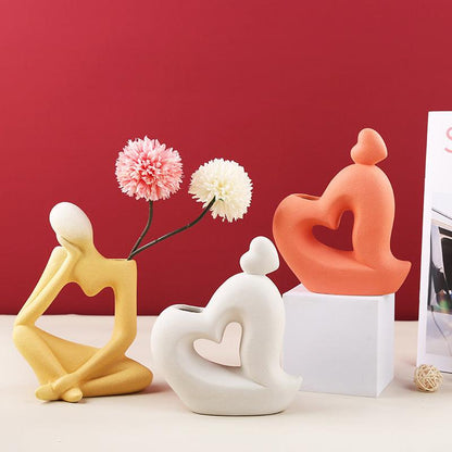 Ceramic Vase Home Decor Room Decoration Sculpture Matte Abstract Character Vase Statue Living Room Decoration Desktop Pen Holder - Pacisia