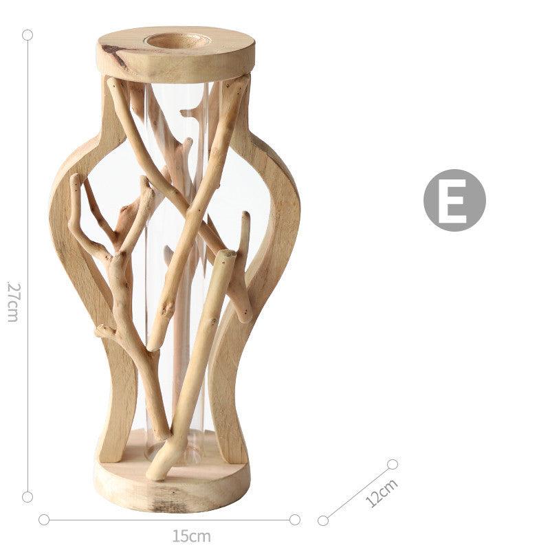 Pure Handwork Wooden Vase Decorated Solid Wood Flower Pot For Creative Glass Floral Hydroponic Container Home Decorative Vase - Pacisia