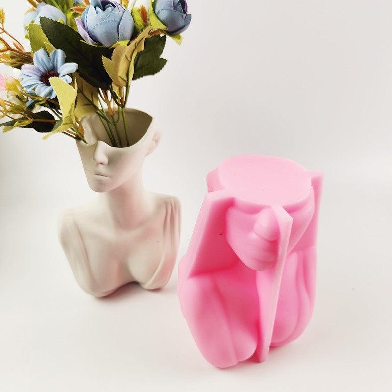 3D Vase Silicone Mold Abstract Style Face European Half Body Home Decoration Flower Arrangement Decoration Plaster - Pacisia