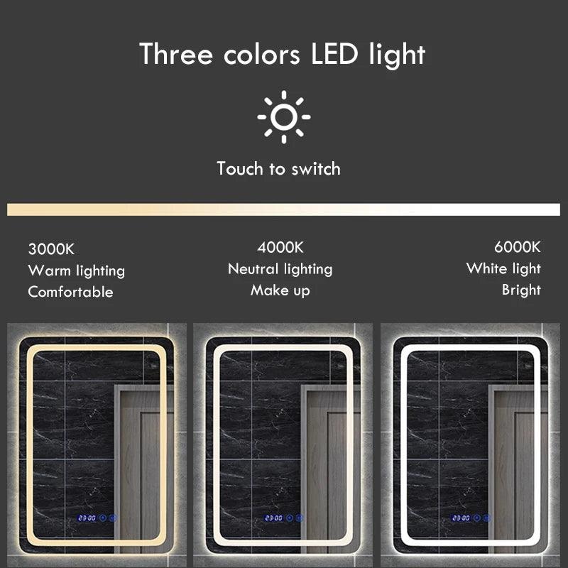 Upright Rectangular Bathroom Mirror Smart 3 Color Adjustable LED Multifunction LIght With Bluetooth Speaker For Hotel Cloakroom - Pacisia