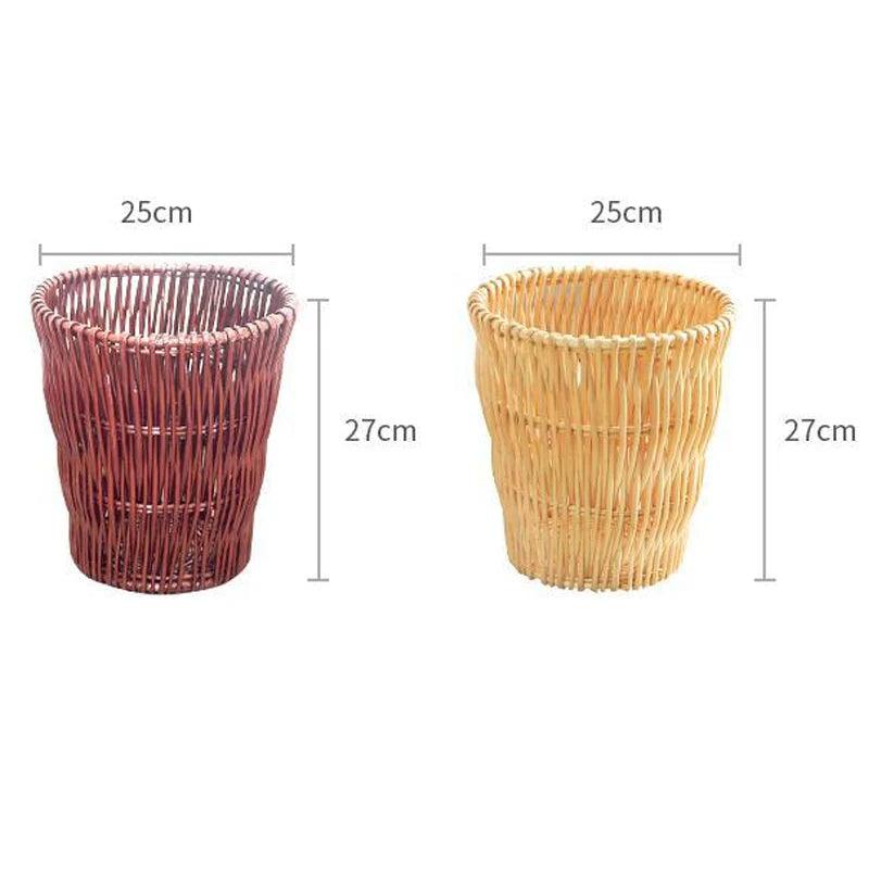 Retro Rattan Trash Can Dustbin Office Paper Bas Kitchen Garbage Bin Waste Basket Bathroom Toilet Paper Bucket Storage Bucket - Pacisia