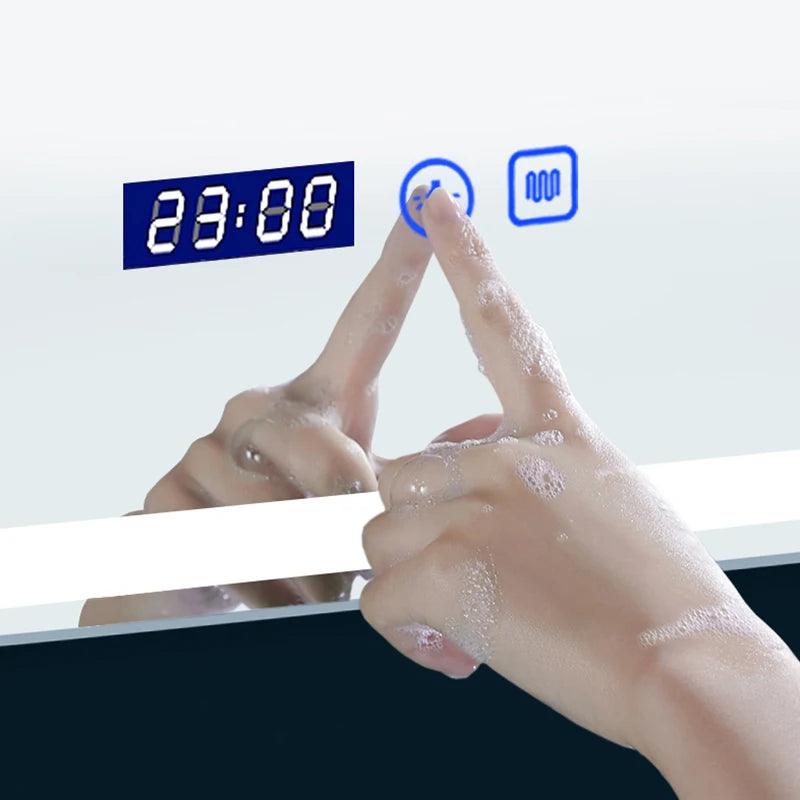 Upright Rectangular Bathroom Mirror Smart 3 Color Adjustable LED Multifunction LIght With Bluetooth Speaker For Hotel Cloakroom - Pacisia