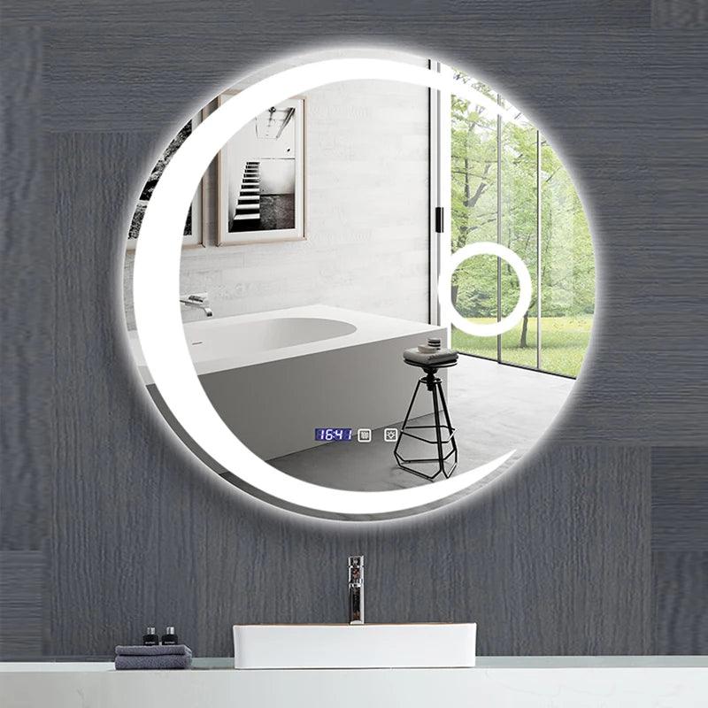 40/50/60cm Round Moon Shape Bathroom Mirror 3 Color Adjustable LED LIght With Defogging Bluetooth Speaker Smart Makeup Mirror - Pacisia