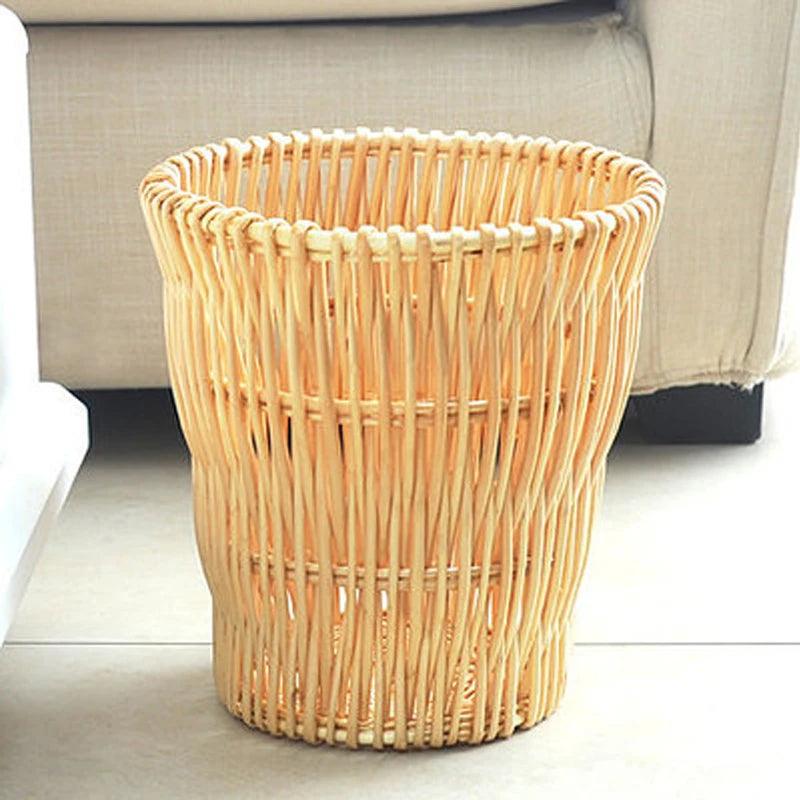 Retro Rattan Trash Can Dustbin Office Paper Bas Kitchen Garbage Bin Waste Basket Bathroom Toilet Paper Bucket Storage Bucket - Pacisia