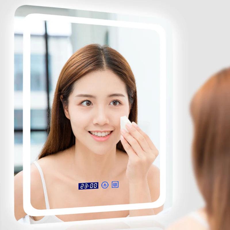 Upright Rectangular Bathroom Mirror Smart 3 Color Adjustable LED Multifunction LIght With Bluetooth Speaker For Hotel Cloakroom - Pacisia