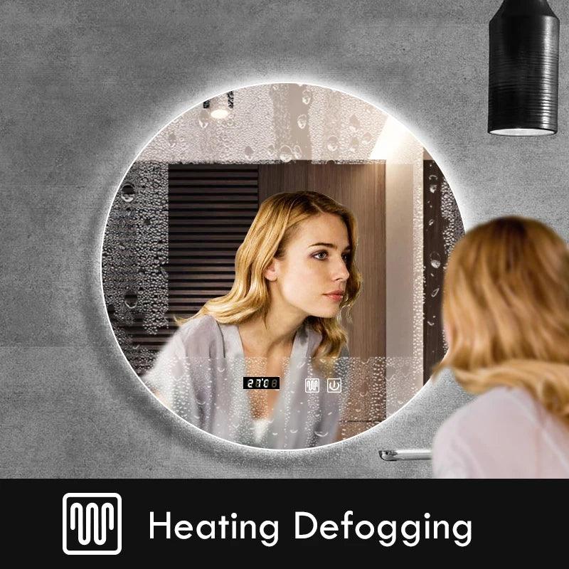 Round Bathroom Mirror Smart Makeup LED Mirror Adjustable BackLight With Bluetooth Speaker For Hotel Bedroom Decoration Mirrorg - Pacisia
