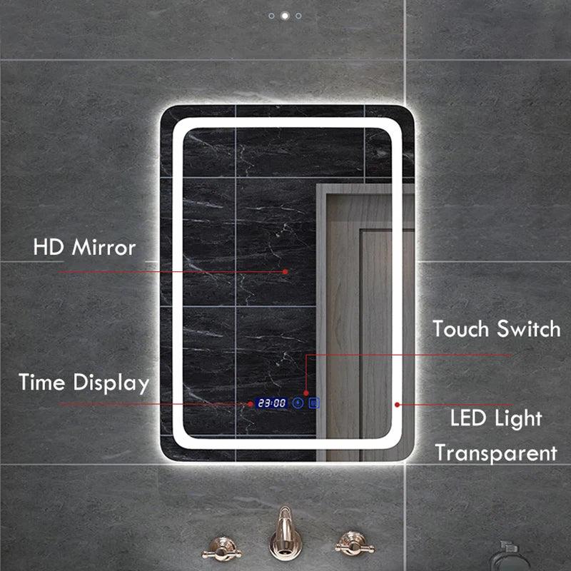Upright Rectangular Bathroom Mirror Smart 3 Color Adjustable LED Multifunction LIght With Bluetooth Speaker For Hotel Cloakroom - Pacisia