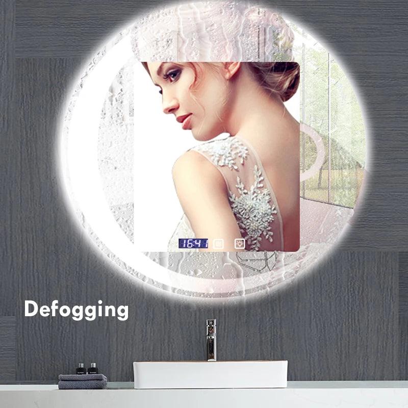 40/50/60cm Round Moon Shape Bathroom Mirror 3 Color Adjustable LED LIght With Defogging Bluetooth Speaker Smart Makeup Mirror - Pacisia