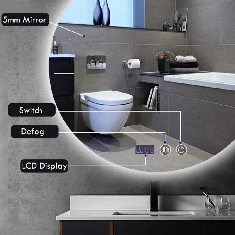 Round Bathroom Mirror Smart Makeup LED Mirror Adjustable BackLight With Bluetooth Speaker For Hotel Bedroom Decoration Mirrorg - Pacisia