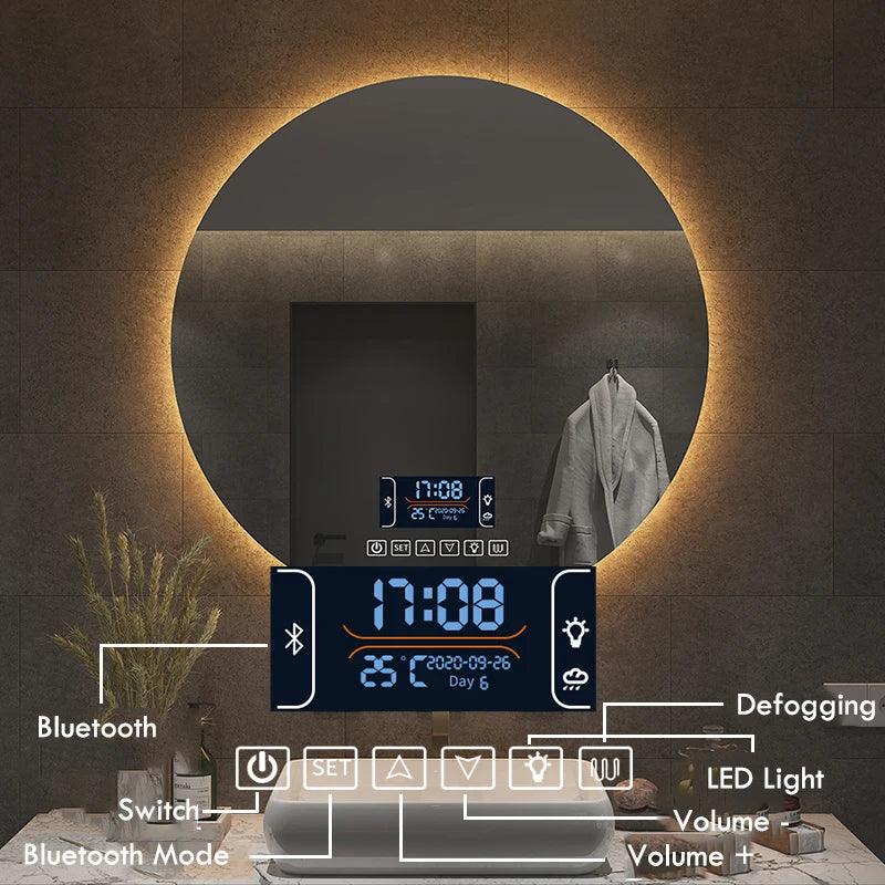 Round Bathroom Mirror Smart Makeup LED Mirror Adjustable BackLight With Bluetooth Speaker For Hotel Bedroom Decoration Mirrorg - Pacisia