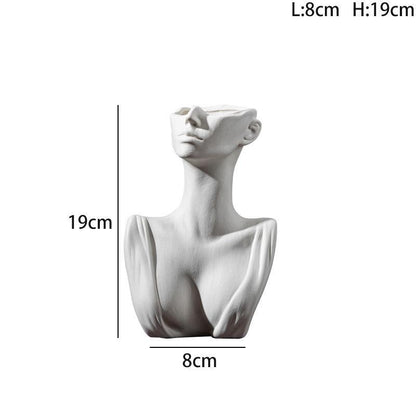 Half-body Portrait Vase Decoration Crafts Home Plain Burning White Model Room Ceramic Ornaments - Pacisia