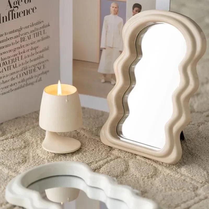Cloud-shaped Makeup Mirrow Standing Mirror Bathroom Desk Standing Korean Hairdressing Wall Mirror Mural House Bedroom Decor - Pacisia