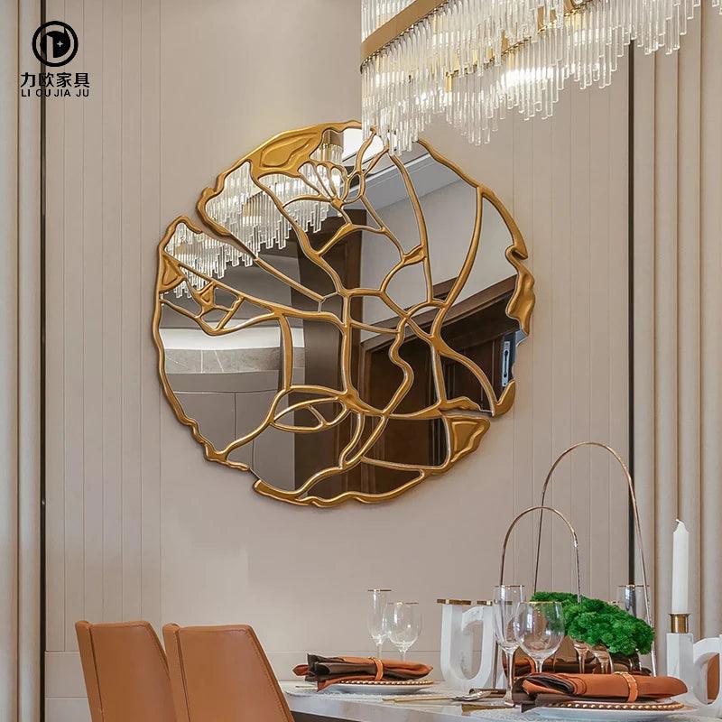 Irregular Golden Decorative Mirrors Toilet Girls Luxury Glass Decorative Mirrors Circle Decoracion Pared Decoration Aesthetic - Pacisia