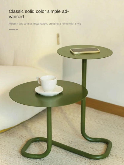 Creative Design Sense Small Side Table Iron Retro Round Sofa Coffee Table Modern Simple Antique Table Shelves - Pacisia