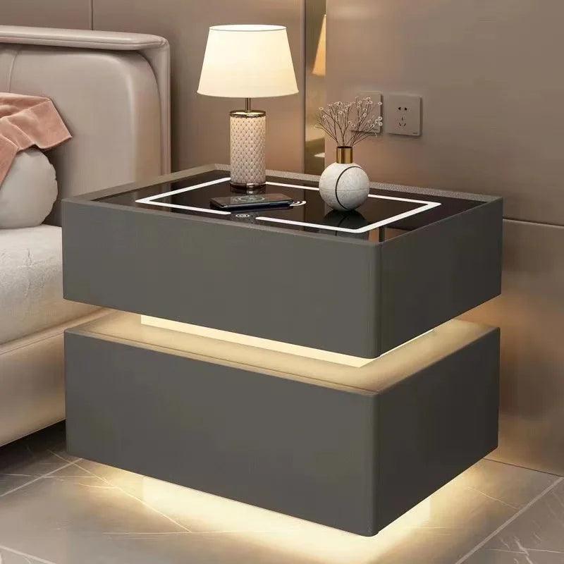 Modern Style Solid Wood Bedside Table with Wireless Charging Smart 2 Drawers Bedroom Nightstands with Lock 40cm - Pacisia