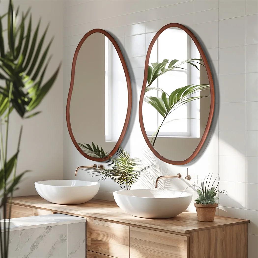 LUVODI Mid Century Asymmetrica Large Wall Mirror with Irregular Wood Frame Dressing Mirror - Pacisia