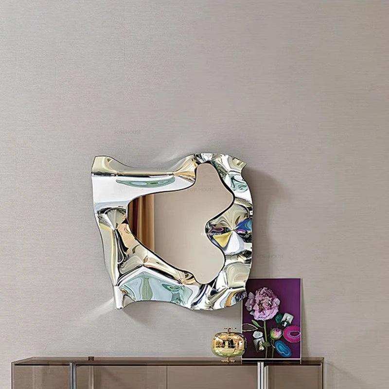 Living Room Entrance Home Decor Designer Irregular Decorative Mirrors Nordic Light Luxury Stainless Steel Wall Decoration Mirror - Pacisia