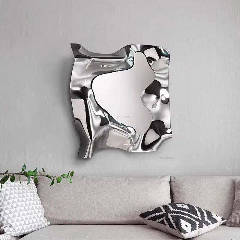 Living Room Entrance Home Decor Designer Irregular Decorative Mirrors Nordic Light Luxury Stainless Steel Wall Decoration Mirror - Pacisia