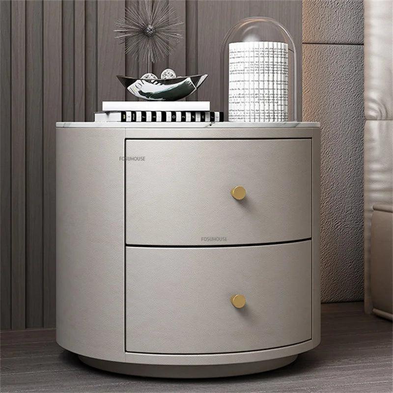 Nordic Light Luxury Solid Wood Bedside Table Bedroom Furniture Storage Lockers Minimalist Home Round Nightstand with Drawer Z - Pacisia