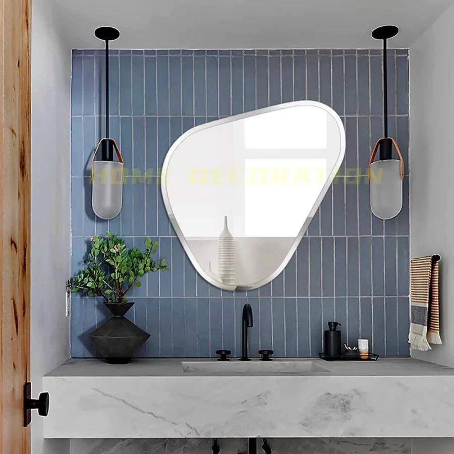 Wall Mirror Aesthetic Big Makeup Women Vanity Bathroom Mirror Decoration Girls Shower Light Nordic Home Design Espejo Home Decor - Pacisia