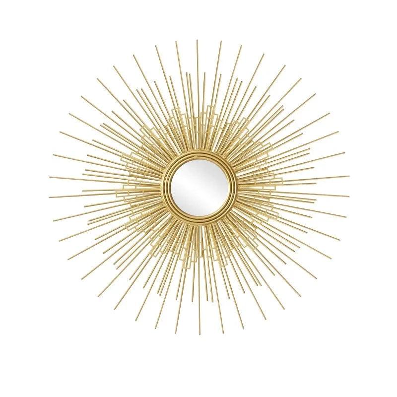 Europe Wrought Iron Wall Hanging Gold Sun Flower Decorative Mirrors Decor Home Livingroom Background Wall Mural Ornaments Crafts - Pacisia