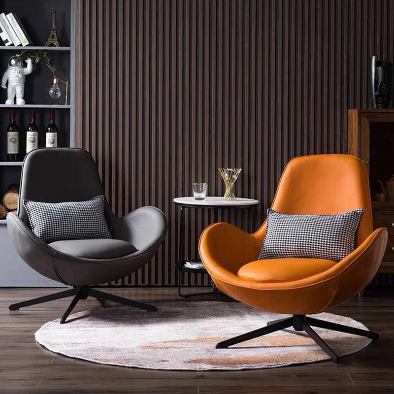Nordic leather chair, office black metal leg pad design, relaxing armchair, industrial indoor Silla salon, bedroom furniture - Pacisia